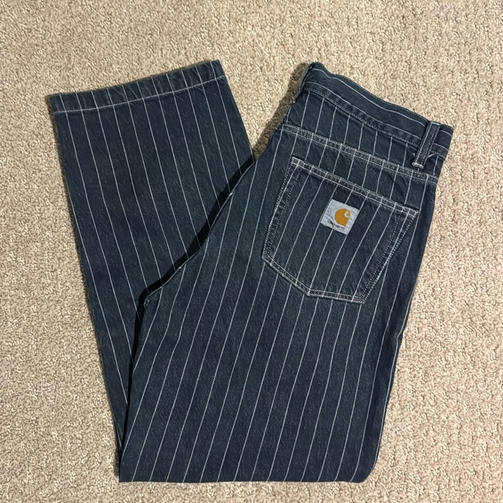 Carhartt WIP Orlean Stripe Pant |
Blue / White (stone washed)